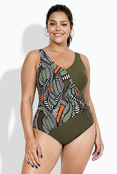 Ulla Popken Badeanzug Badeanzug Wickeleffekt Softcups Zierbänder günstig online kaufen