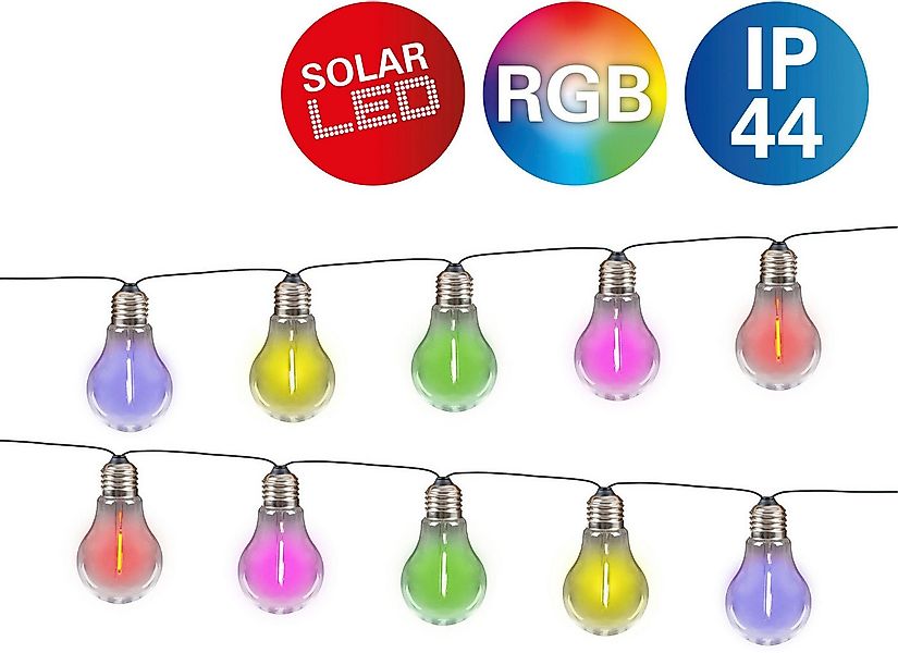 näve LED-Lichterkette Linda, 10-flammig, Solar, 10 Glühbirnen klar, RGB-LED günstig online kaufen