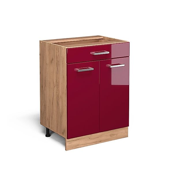 Vicco Unterschrank R-Line, Rot Hochglanz/Goldkraft Eiche, 60 cm mit Schubla günstig online kaufen