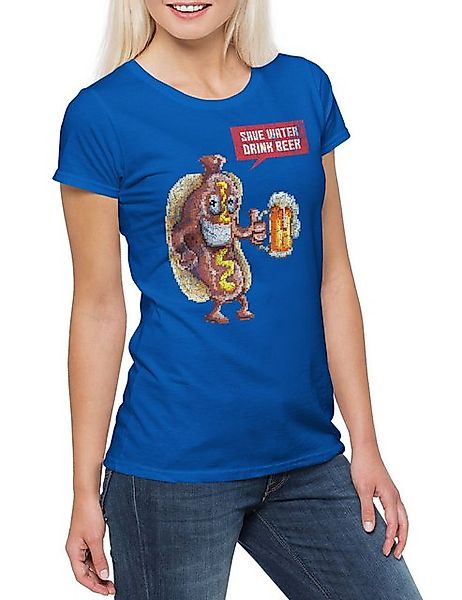 Urban Backwoods Print-Shirt Hotdog Save Water Drink Beer Damen T-Shirt Bier günstig online kaufen