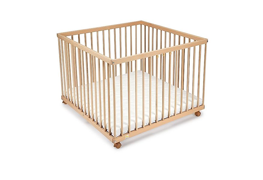 FabiMax Laufgitter 100 x 100 cm, natur, mit Parkettrollen, 3 Schlupfsprosse günstig online kaufen