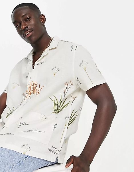 ASOS DESIGN – Lockeres Hemd aus Leinenmischung mit Reverskragen, Blumenmust günstig online kaufen