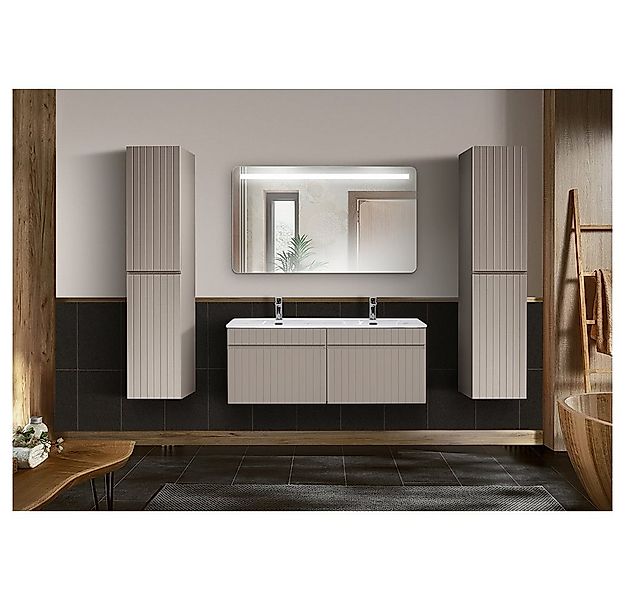 Lomadox Badmöbel-Set IRAKLIO-56-CASHMERE, (Spar-Set, 4-St), Kaschmir, Rille günstig online kaufen