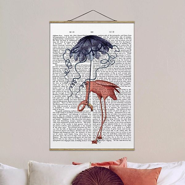 Stoffbild Tiere mit Posterleisten - Hochformat Tierlektüre - Flamingo mit R günstig online kaufen