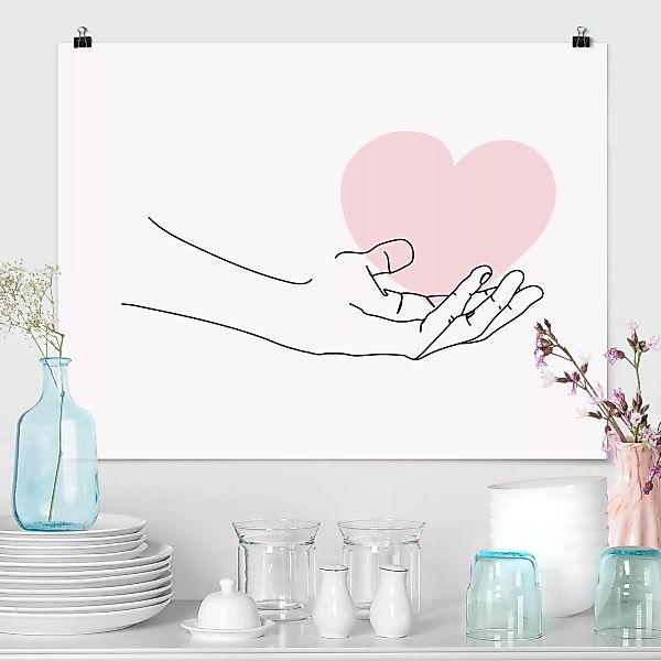 Poster - Querformat Hand mit Herz Line Art günstig online kaufen