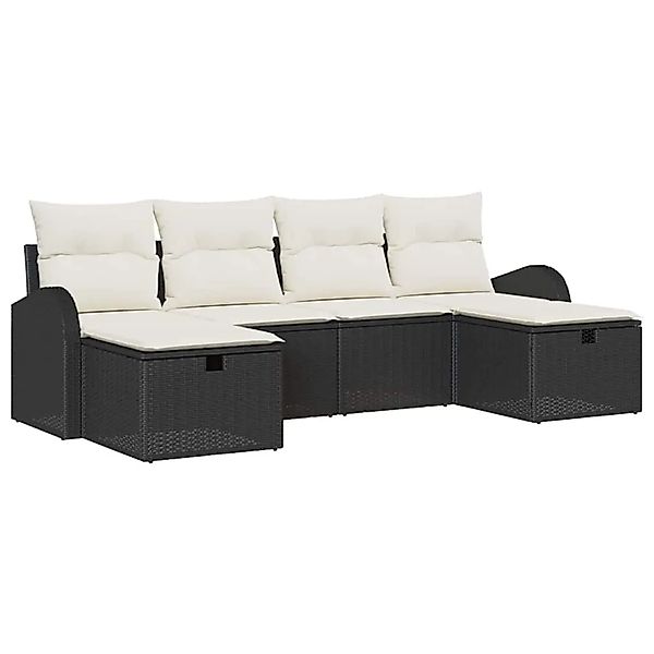 vidaXL Sofa Set mit Kissen 6-Tlg Schwarz und Creme Poly-Rattan 3359116 günstig online kaufen