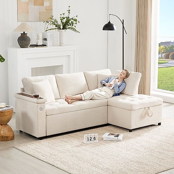 i@home Ecksofa L-Sofa, Schlafsofa,Beige/Grau, mit Stauraum, günstig online kaufen