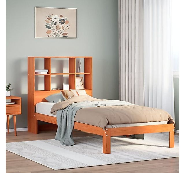 vidaXL Bett, Massivholzbett mit Regal ohne Matratze Wachsbraun 90x190 cm günstig online kaufen