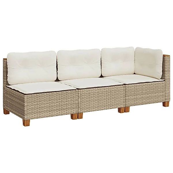 vidaXL Gartensofa mit Kissen 3-Sitzer Beige Poly Rattan 365922 günstig online kaufen