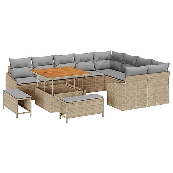 vidaXL Garten-Sofa-Set mit Kissen 12-Tlg Beige Poly Rattan 3362687 günstig online kaufen