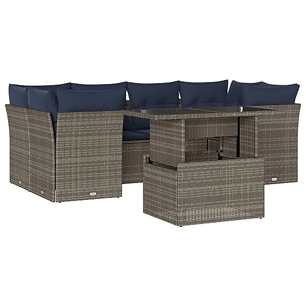 vidaXL 7-Tlg Gartensofa-Set mit Kissen Grau Polyrattan 3266381 günstig online kaufen