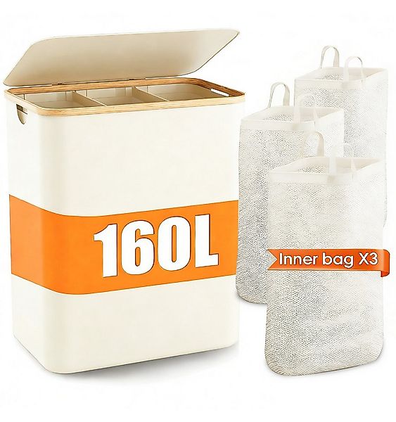 skelo Wäschekorb Wäschekorb 3 Fächer, 160 L Wäschesammler mit Deckel, 57 × günstig online kaufen
