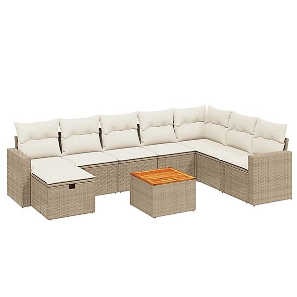 vidaXL 9-Tlg Garten-Sofagarnitur mit Kissen Beige Poly Rattan 3264873 günstig online kaufen