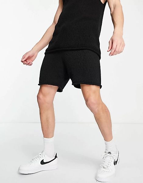 ASOS DESIGN – Schwarze Shorts aus strukturiertem Garn, Kombiteil günstig online kaufen