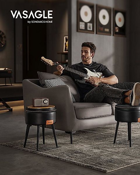 VASAGLE Sitzhocker (2 St), Stauraum, Kunstleder, bis 150 kg, tintenschwarz günstig online kaufen