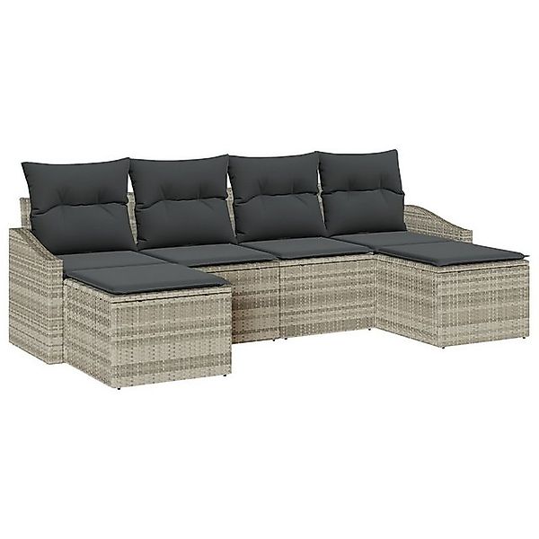vidaXL Loungesofa 6-teilige Garten-Esszimmer-Set mit Kissen Hellgraues Poly günstig online kaufen