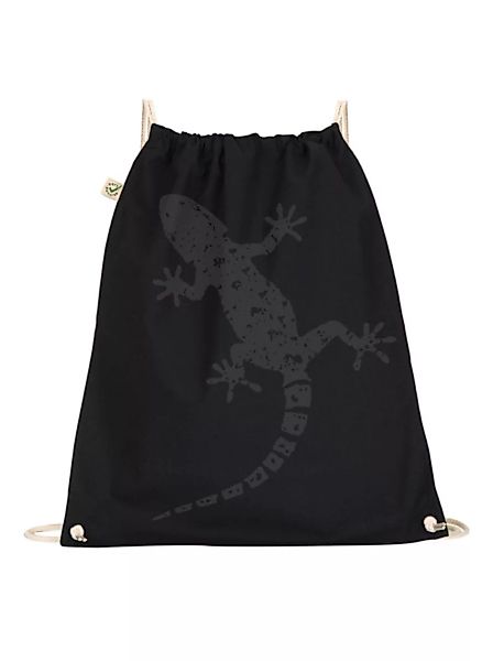 Turnbeutel Gecko / Gym Bag / Rucksack In Schwarz & Grau Aus Biobaumwolle günstig online kaufen