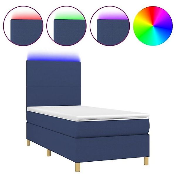 vidaXL Boxspringbett Boxspringbett mit Matratze LED Blau 90x200 cm Stoff Be günstig online kaufen