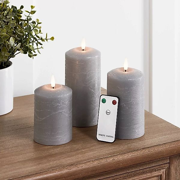 TruGlow® LED Kerzen Echtwachs Trio grau mit Fernbedienung günstig online kaufen