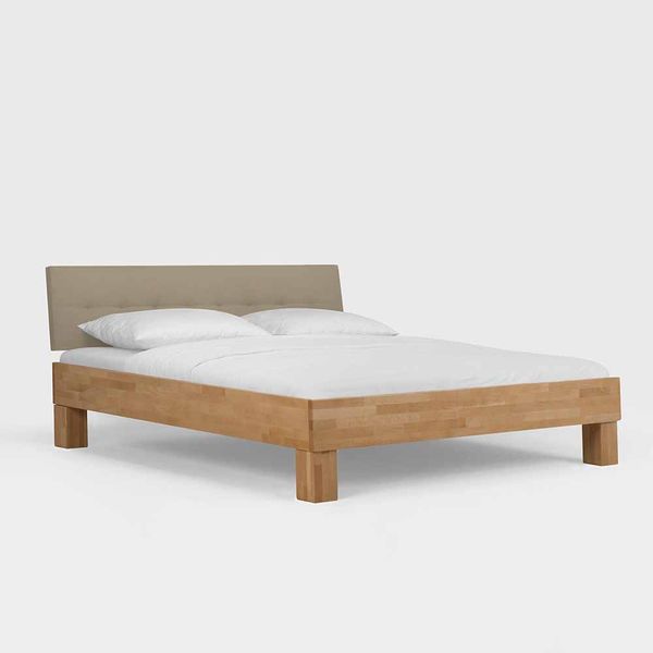Holzbett mit gepolstertem Kopfteil Buche Massivholz günstig online kaufen