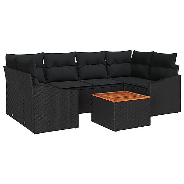 vidaXL Loungesofa 7-teiliges Garten-Sofa-Set mit Kissen in Schwarz aus Poly günstig online kaufen