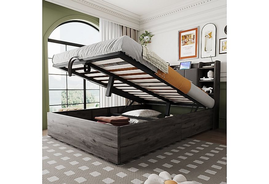 Merax Polsterbett mit hydraulischem Stauraum & gepolsterter Rückenlehne (1- günstig online kaufen