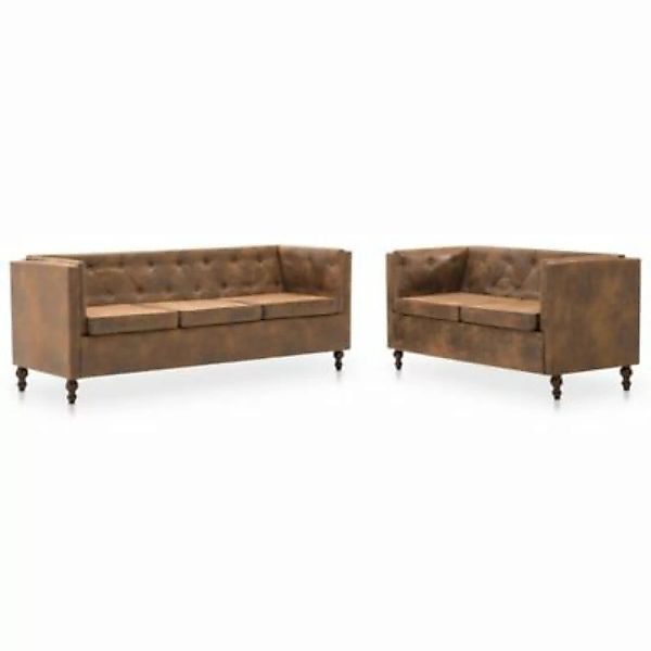 vidaXL Chesterfield Sofa-Set 2-tlg. Stoffpolsterung Braun Wildlederoptik So günstig online kaufen