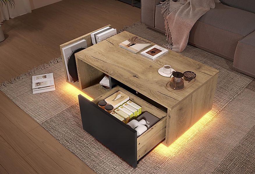LVHOM Couchtisch Retro Sideboard mit LED günstig online kaufen