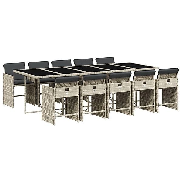vidaXL 11-Tlg Garten-Essgruppe mit Kissen Hellgrau Poly Rattan 3211115 günstig online kaufen