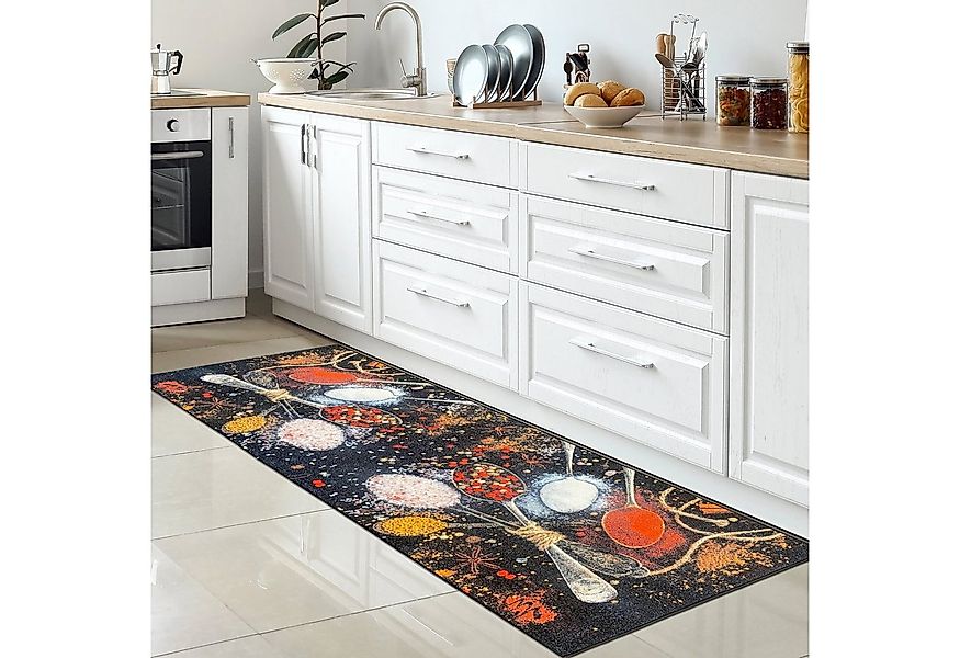Carpetia Teppich Waschbarer Küchenläufer schwarz mit Gewürzen in gelb rot m günstig online kaufen