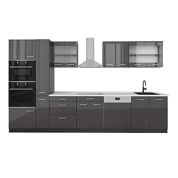 Vicco R-Line Küchenzeile Anthrazit Hochglanz/Anthrazit 350 cm AP Marmor günstig online kaufen
