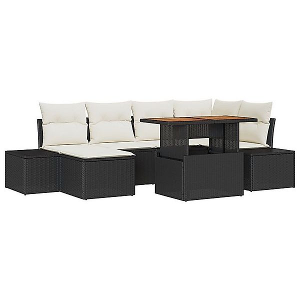 vidaXL Loungesofa 7-teilige Garten Essgruppe mit Kissen Schwarz Poly Rattan günstig online kaufen