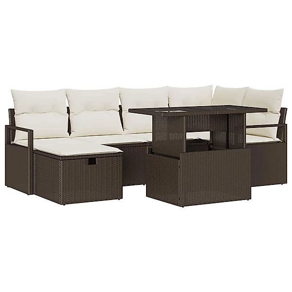vidaXL Garten-Sofa-Set mit Kissen mit Speicher 7-Tlg Braun Poly Rattan 3359 günstig online kaufen