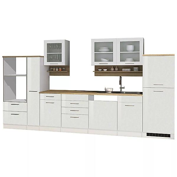 Küchenzeile komplett 370 cm weiß MARANELLO-03 , Weiß Hochglanz ohne E-Gerät günstig online kaufen