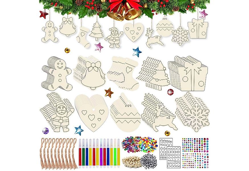 FOUORTUNATE-BEE Dekohänger Holzanhänger zum Bemalen Weihnachten (354PCS Hol günstig online kaufen