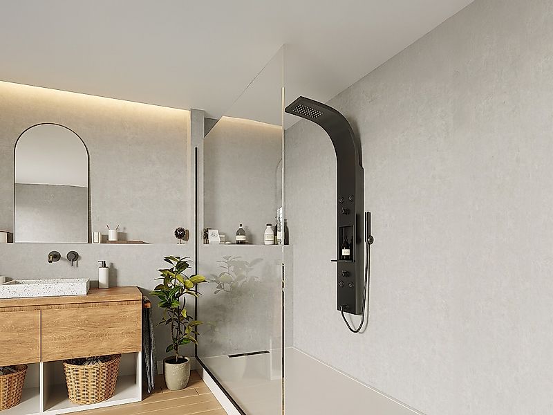 Duschsäule mit Hydromassage mit Ablage - Schwarz matt - 20 x 140 cm - ROANA günstig online kaufen