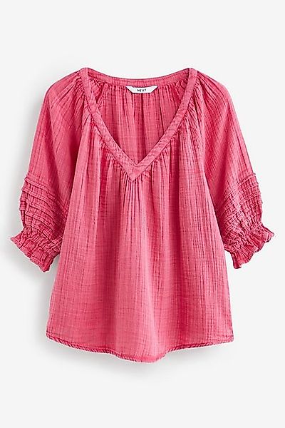 Next Blusenshirt Gewaschene Baumwollbluse mit V-Ausschnitt (1-tlg) günstig online kaufen