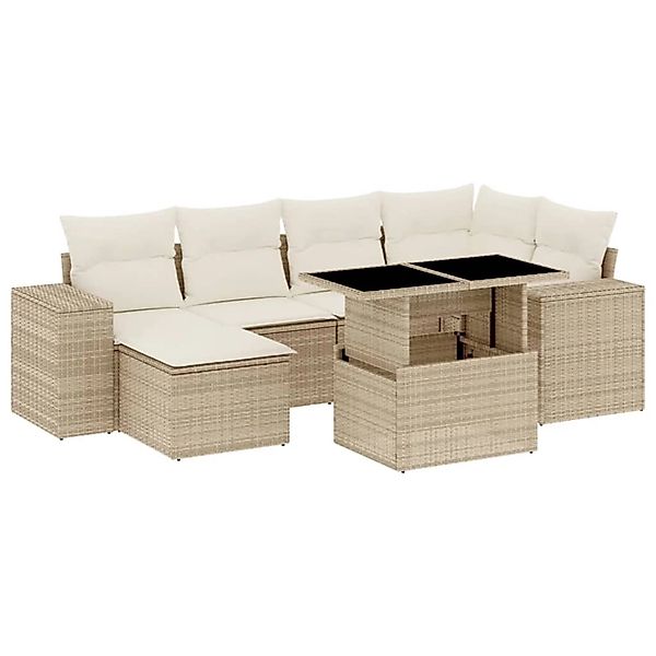 vidaXL 7-Tlg Garten-Sofagarnitur mit Kissen Beige Poly Rattan 3269308 günstig online kaufen