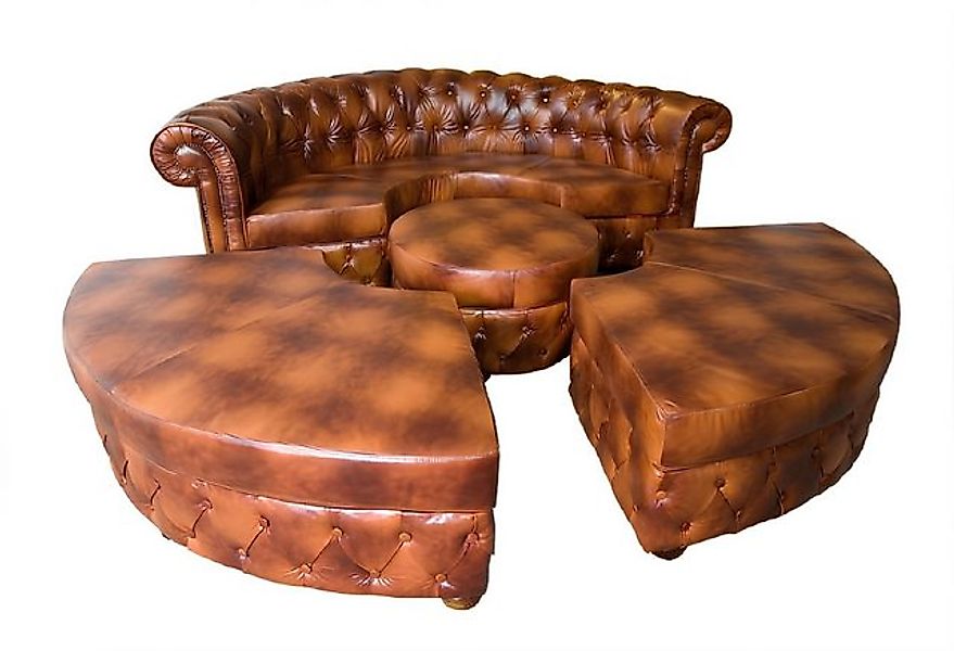 Xlmoebel Sofa Rundes Ledersofa Chesterfield Eckcouch Polstersitzgarnitur, H günstig online kaufen