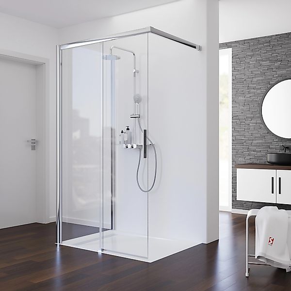 Schulte Schiebetür Walk In mit Wand Chrom-Optik 140 x 90 x 200 cm DIN Links günstig online kaufen
