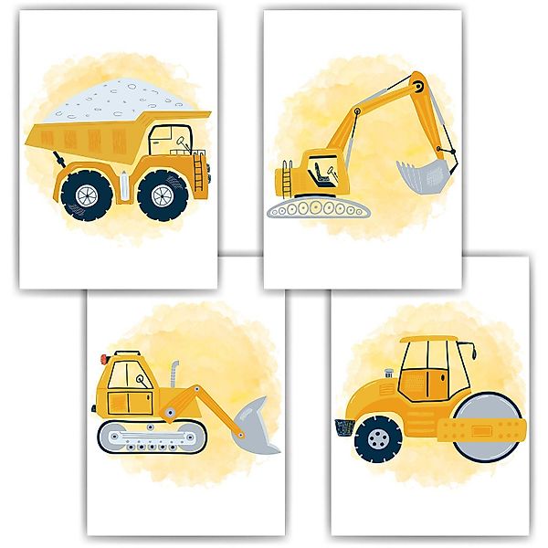 Tigerlino Poster Baufahrzeuge Baustelle Walze Bagger günstig online kaufen