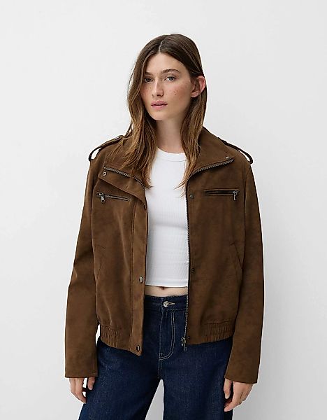 Bershka Jacke Aus Wildlederimitat Damen L Braun günstig online kaufen