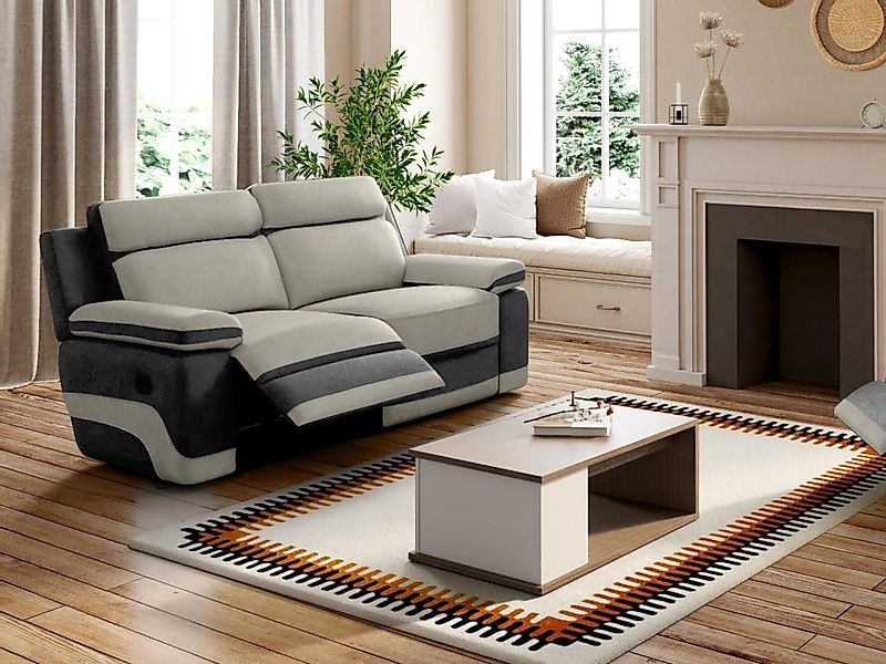 Relaxsofa 3-Sitzer - Microfaser - Hellgrau & Anthrazit - TALCA günstig online kaufen