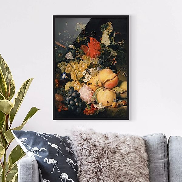 Bild mit Rahmen Kunstdruck - Hochformat Jan van Huysum - Früchte Blumen und günstig online kaufen