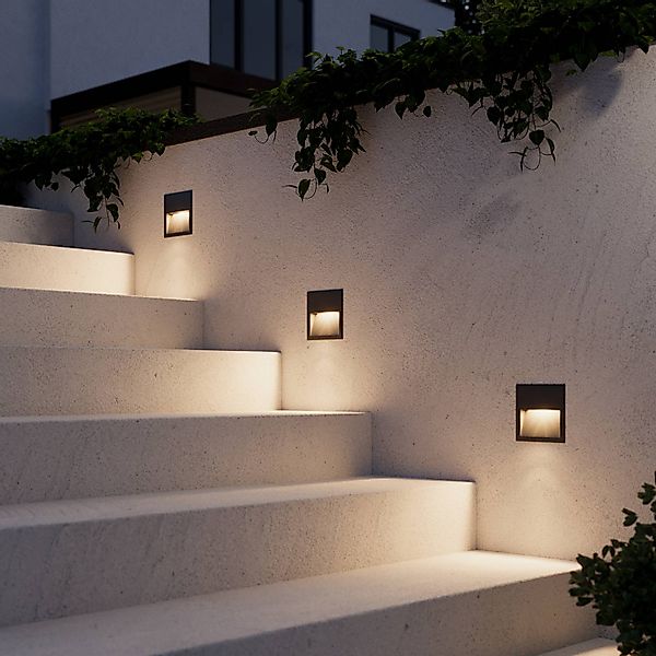 Lucande LED-Wandeinbauleuchte Loya, 11,5x11,5 cm, grau, IP54 günstig online kaufen