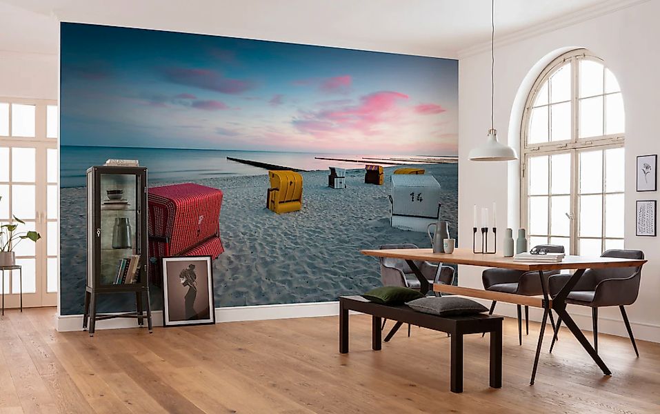 Sanders & Sanders Fototapete Strand Blau Grau und Rosa 450 x 280 cm 612647 günstig online kaufen