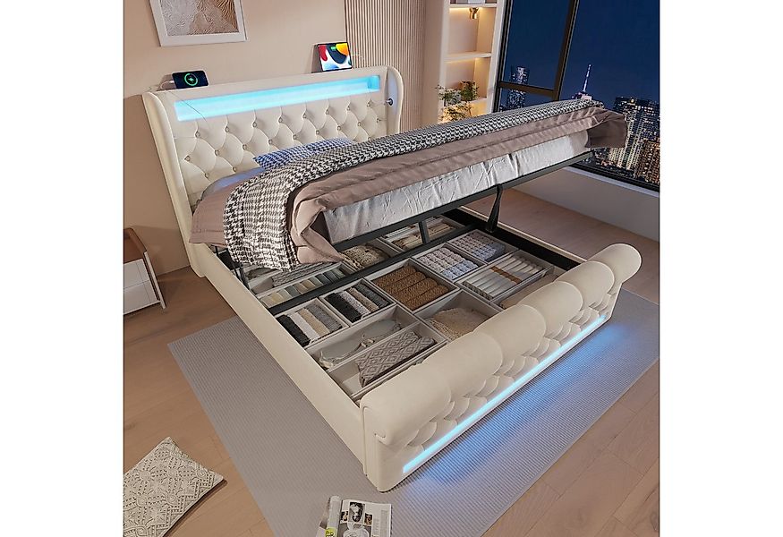 STILVORA Polsterbett 140x200 Doppelbett mit LED,Stauraumkopfteil,USB&TYPE-C günstig online kaufen