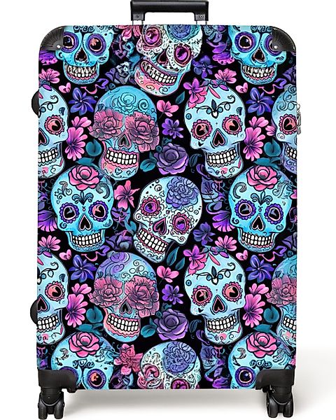NoBoringSuitcases.com© Hartschalen-Trolley Totenkopf - Rosen - günstig online kaufen