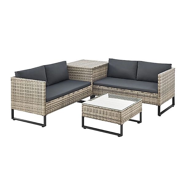 Juskys Gartenlounge-Set Santorini, (4-tlg), Polyrattan Sitzgruppe mit Beist günstig online kaufen