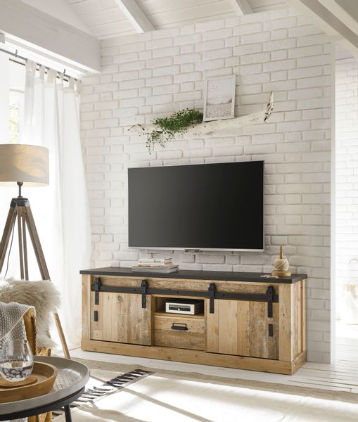 Home affaire Lowboard "SHERWOOD" Holz Dekor, mit Scheunentorbeschlag und Ap günstig online kaufen